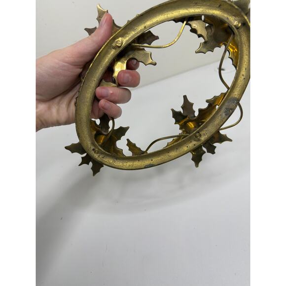 Vintage Oval Brass Holly Berries 4 Candlestick Holder 1970s - Picture 4 of 10